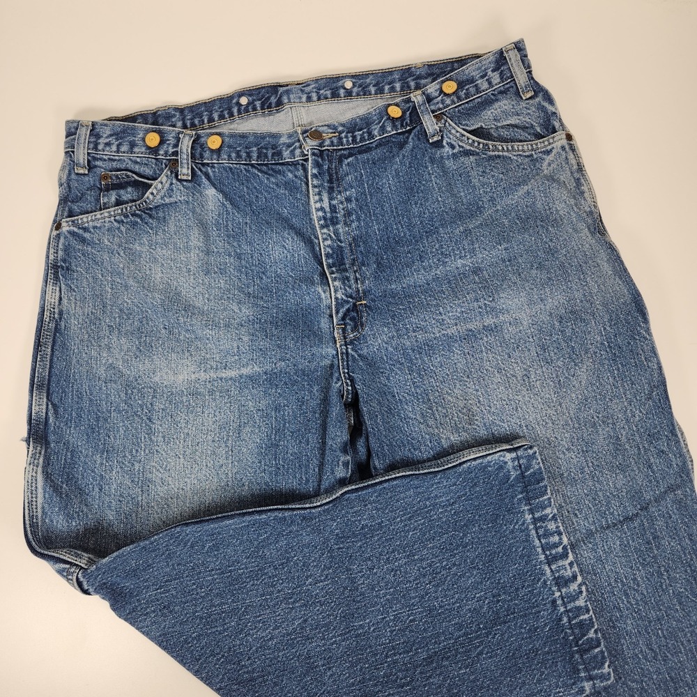 Dickies Suspender Carpenter Jeans 42x27 Denim Work Utility Pants Blue *Hemmed*